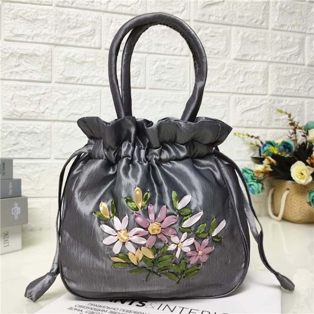 Sac seau à motif de fleurs brodées pour femmes, petit sac pour téléphone, sac à main de Style National Dacron, Mini sac à main pour événements spéciaux