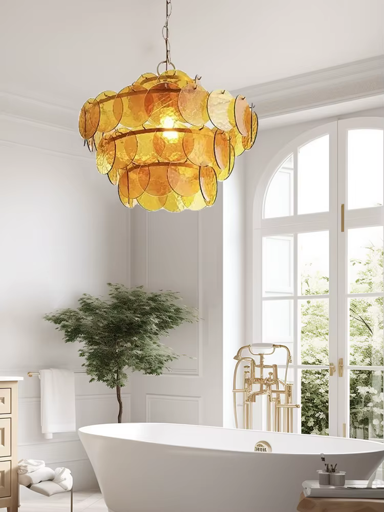 Lustre en verre ambre vert fait main, lustre LED en verre de Murano italien, décoration d'intérieur, lampes suspendues pour salle à manger