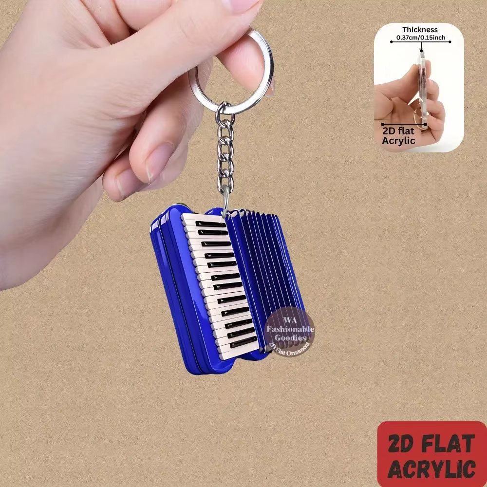 Porte-clés accordéon, pendentif acrylique plat 2D
