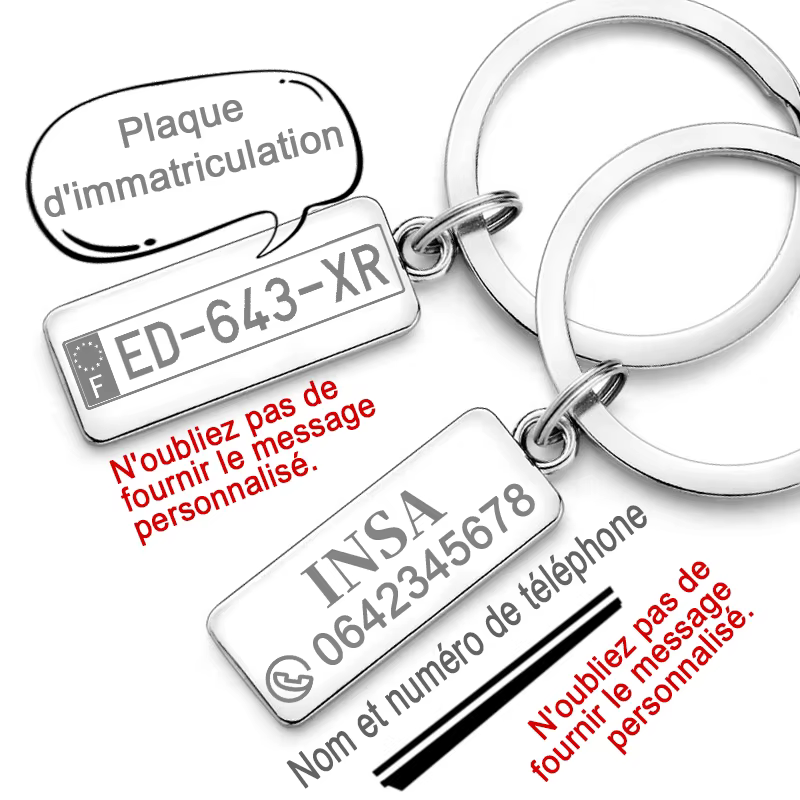Porte-clés personnalisés plaque d'immatriculation de voiture personnalisé
