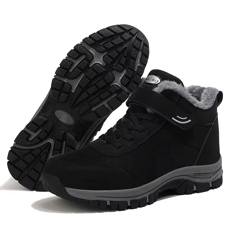 Bottes de neige épaisses doublées polaire pour hommes, chaussures d'hiver antidérapantes à semelle souple pour la montagne, chaussures en coton style papa, rétro artistique
