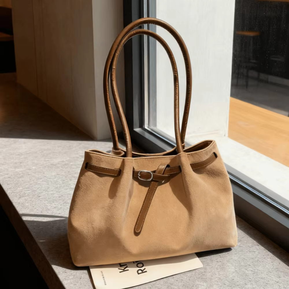 Sac à bandoulière élégant en daim, grande capacité, couleur unie, disponible en 4 couleurs, sac fourre-tout rétro pour les déplacements, l'école, les voyages ou le travail