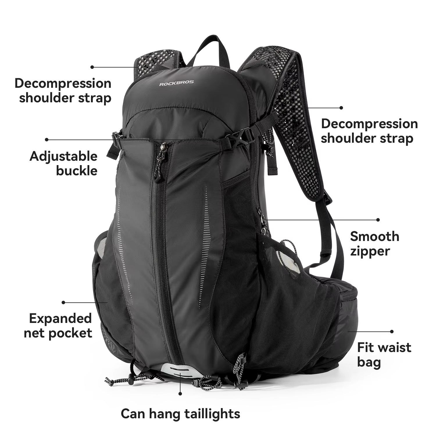ROCKBROS Sac à dos léger extensible de grande capacité 19L sac à eau étanche à la pluie sac à dos de Trekking de randonnée de Sp