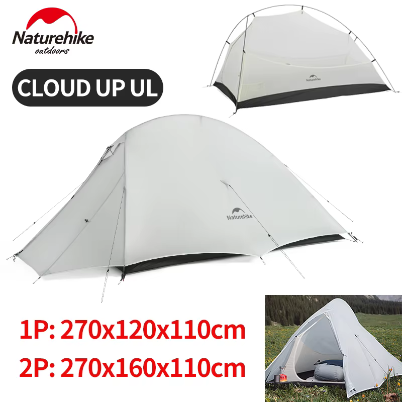 Naturehike Cloud Up UL Tente Ultralégère 1-2 Personne 15D Nylon Étanche Camping Unique Double Randonnée