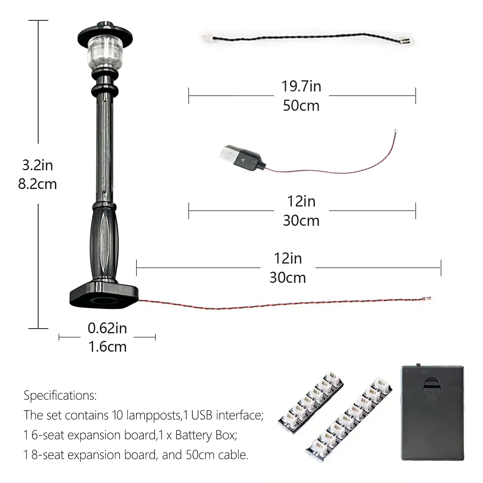 LYBMTWF 10 pièces lampadaire de ville lumineux LED, alimenté par USB, lampe de bloc de construction, accessoires d'éclairage MOC (sans électricité)