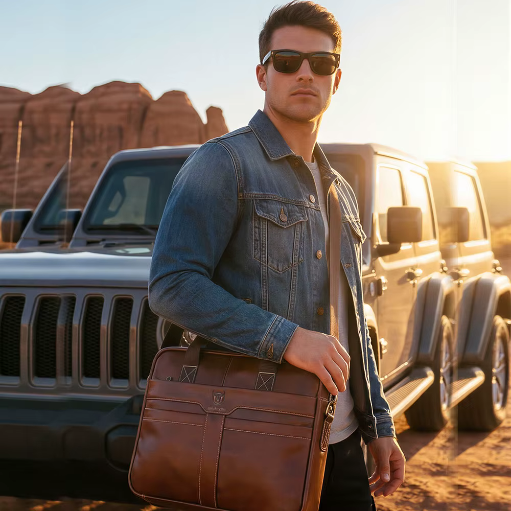 BULLCAPTAIN-Sac pour ordinateur portable en cuir pour homme, couche supérieure, sac pour ordinateur portable 15 ", étui à bombes pour ordinateur portable pour homme, étui de travail, sac de voyage d'a