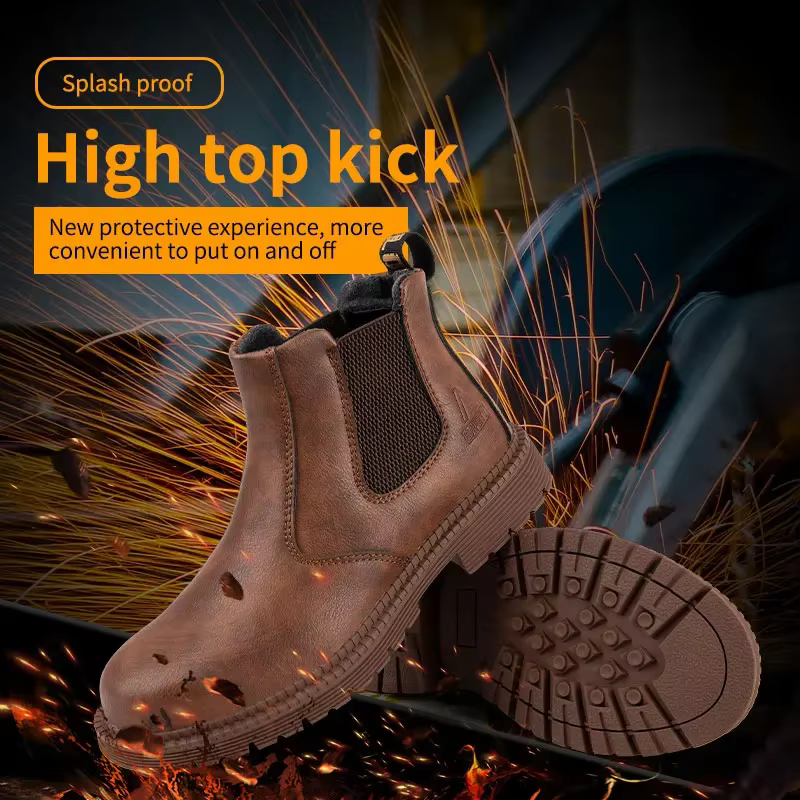 Chaussures de sécurité imperméables pour hommes Chelsea bottes en cuir à tête en acier