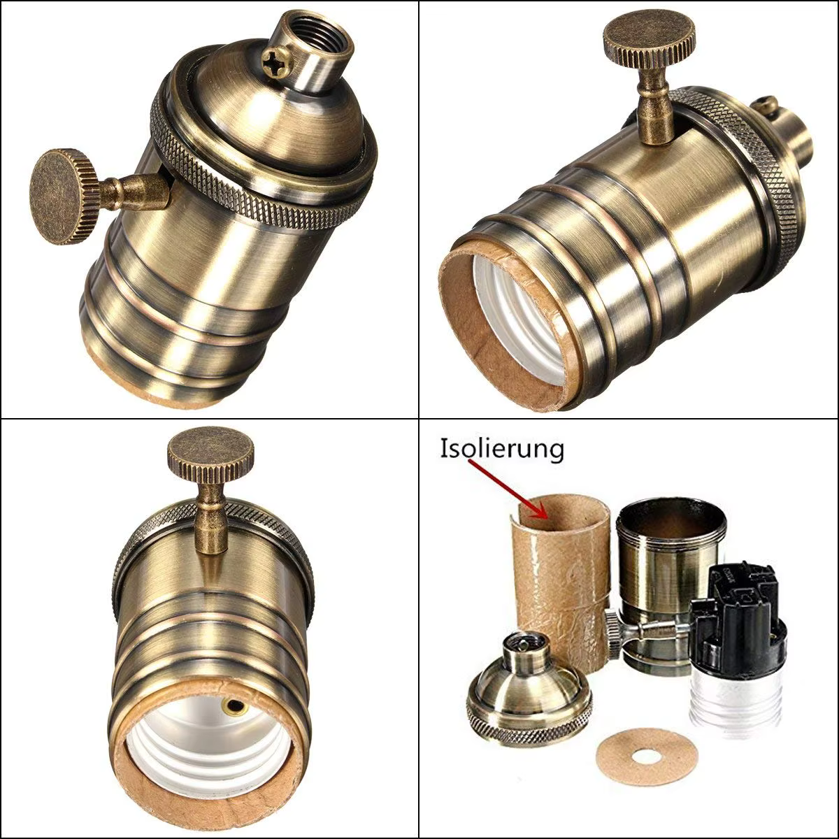 Douille de lampe rétro en cuivre avec interrupteur E26 E27 Edison