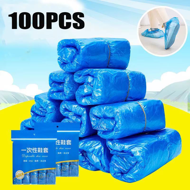 100 pièces couvre-bottes imperméables portables en plastique antidérapant couvre-chaussures jetables
