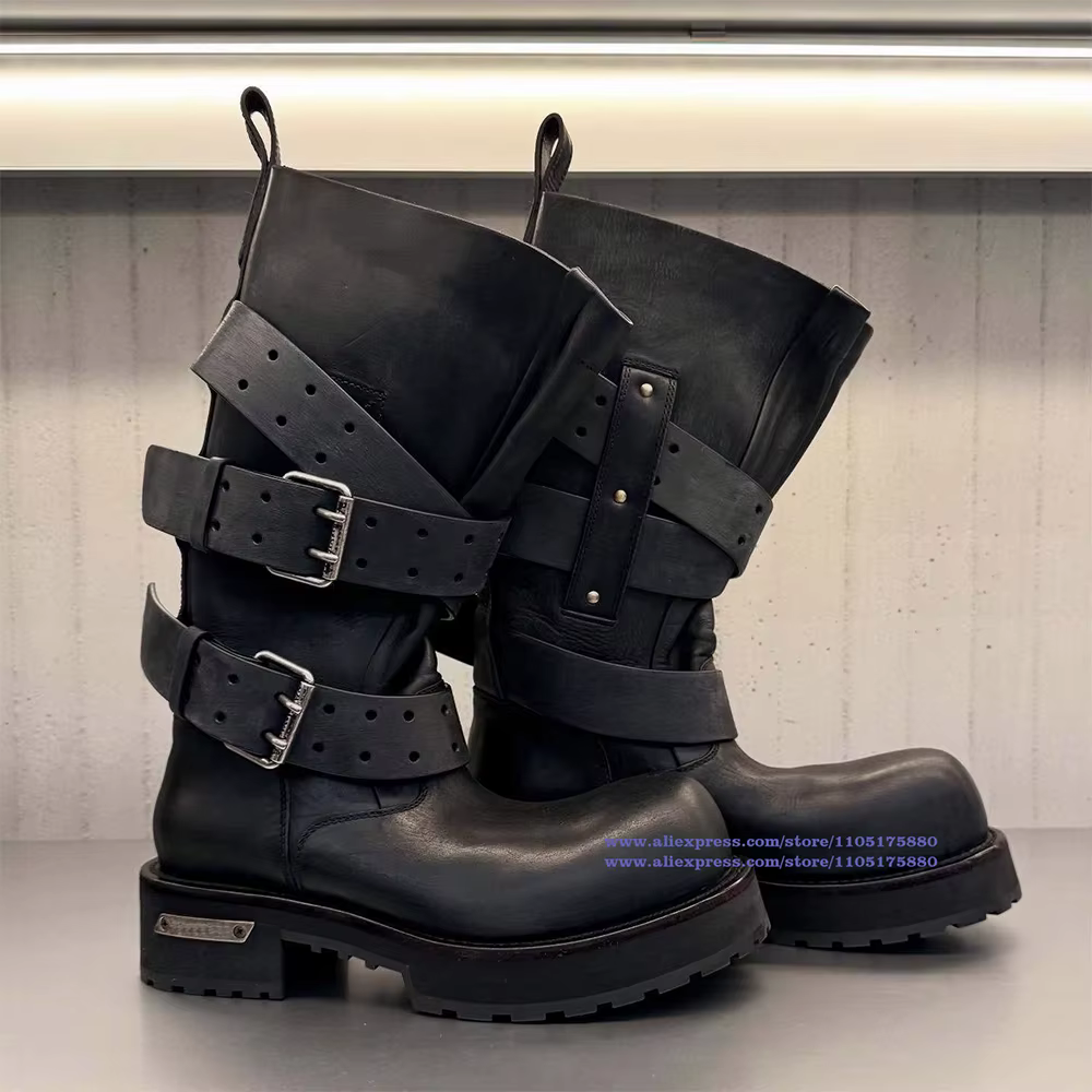 Bottes de moto en cuir noir pour hommes