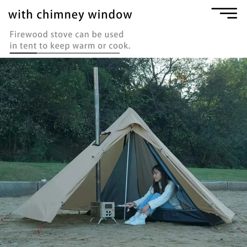 Tente de camping chaude avec fenêtre pour cheminée