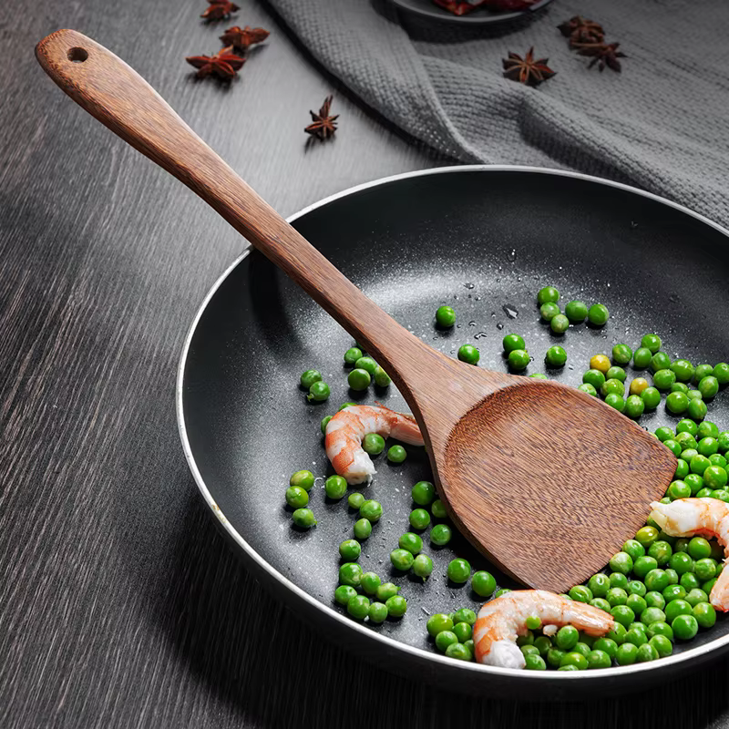 Ensemble d'ustensiles de cuisine antiadhésifs, avec manche en bois, cuillère à soupe, spatule, cuillère à riz, pelle, accessoires de cuisine