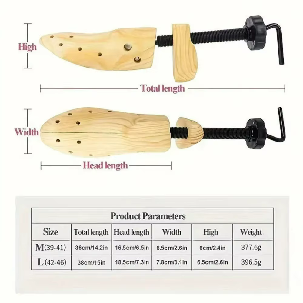 1 pièce Élargisseur de chaussures en bois réglable pour femmes et hommes aux pieds larges, pour augmenter la taille, la longueur et la largeur