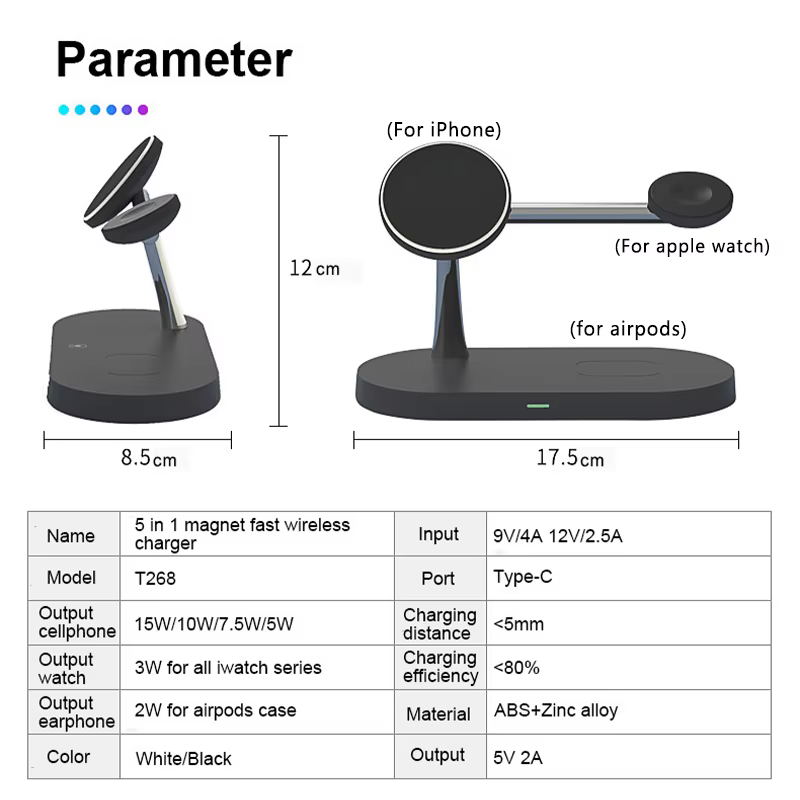 Support de chargeur sans fil 3 en 1 pour iPhone 12/13/14/15/16/17, Station de charge rapide pour Apple Watch 10 9 8 7 6 5 4 Airpods 2 3 Pro