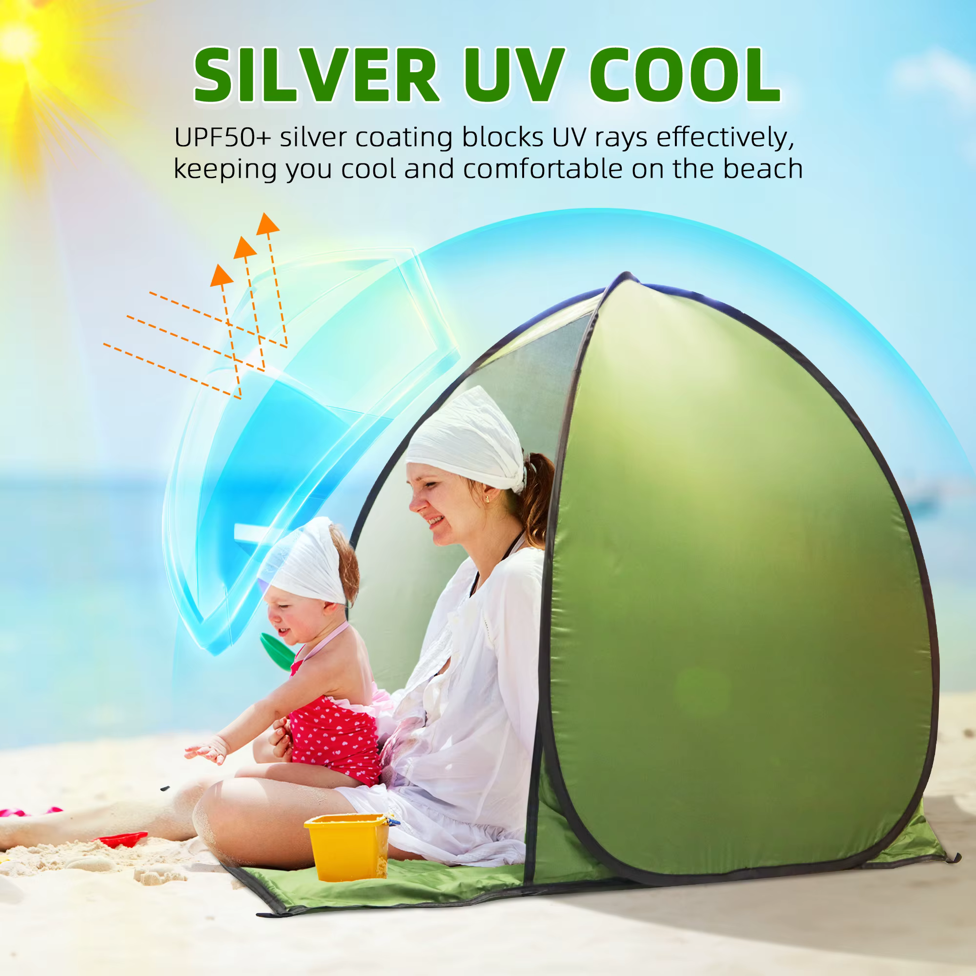 Tente de plage pop-up, abri pare-soleil résistant aux UV et étanche pour le Camping