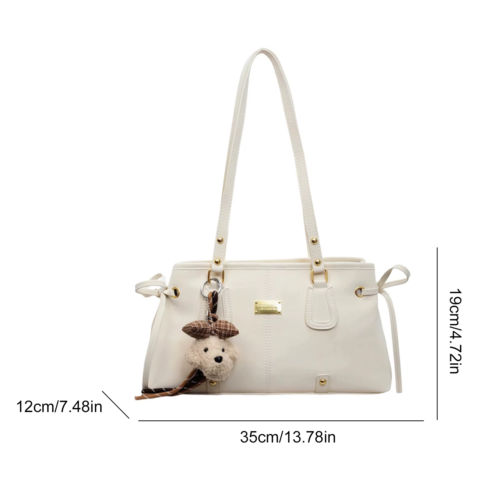 Sac à bandoulière tendance en cuir PU, sac sous le bras élégant, fourre-tout de travail grande capacité avec pendentif ours mignon pour femme, idéal pour les voyages et le travail
