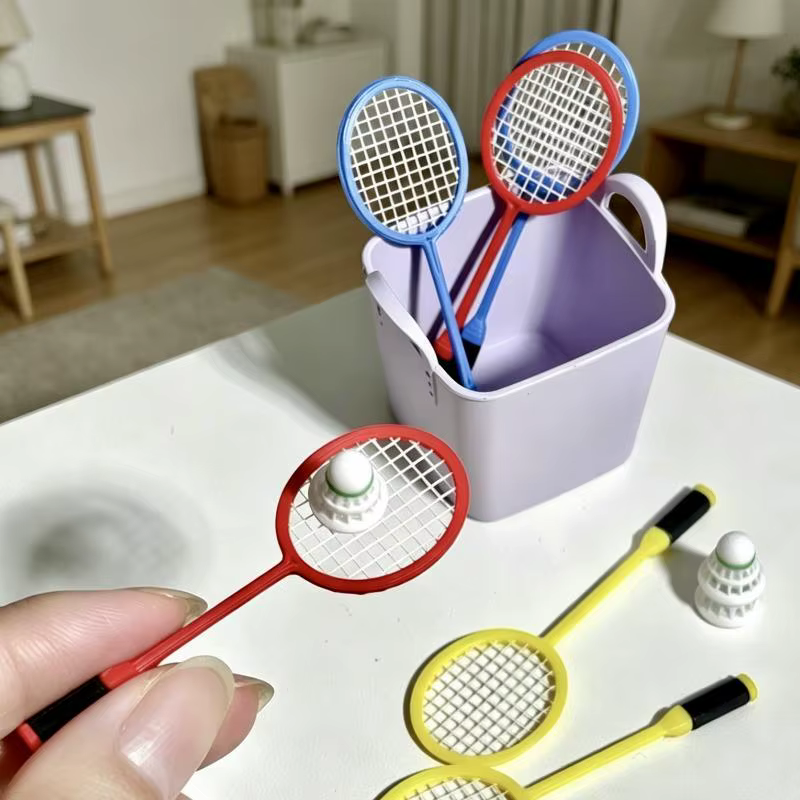 Ornement de scène miniature, Mini maison de poupée, sport de badminton avec modèle de raquette, décoration DIY pour accessoires de poupée, 3 pièces/ensemble