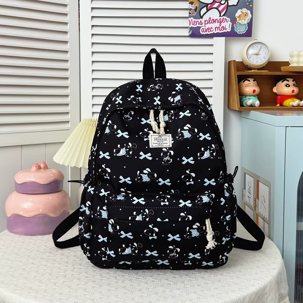 Sac à dos pour fille à motif animalier de dessin animé Sweet Kuromi, léger, en nylon, grande capacité, sac à dos double pour étudiants, campus, extérieur