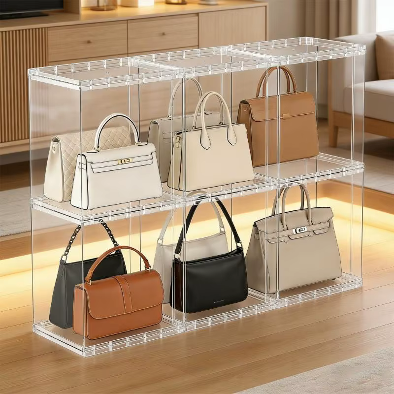 Conteneur rangement sacs modulaires, à main Transparent empilable, organisateur, vitrine parfaite pour les petits