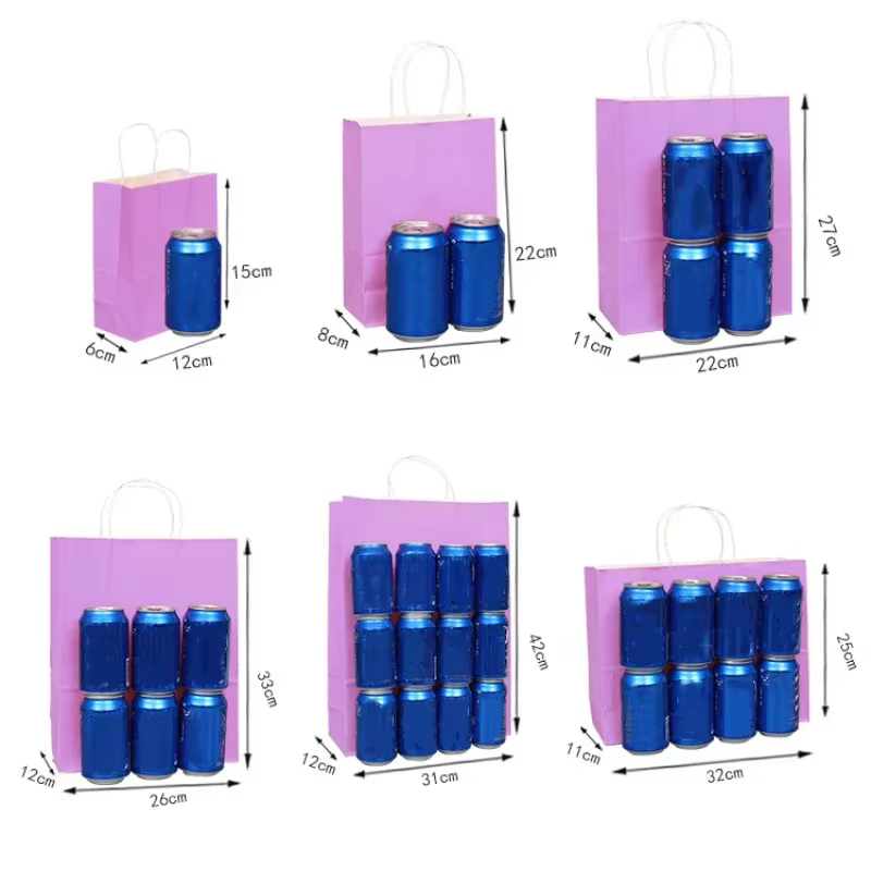 Sacs cadeaux en papier Kraft avec poignées, 10/20/30/50/100 pièces, Shopping, transport artisanal, sac marron blanc, fournitures de fête de noël