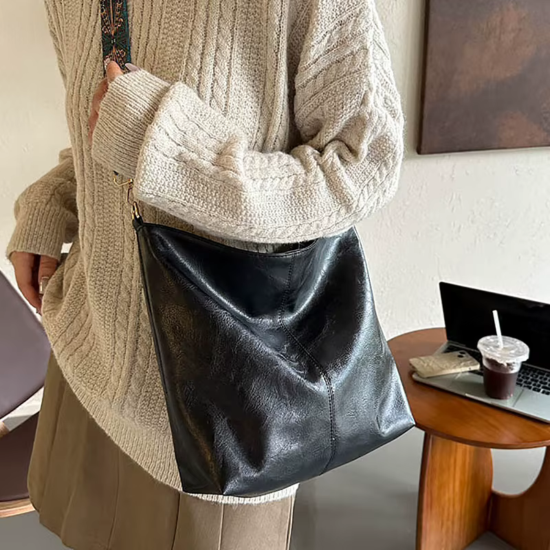 Sac à Bandoulière Vintage Solide de Grande Capacité pour Femme