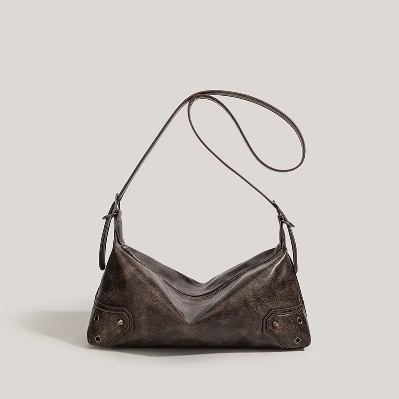 Sac Baguette sous les bras en cuir souple, sac à bandoulière polyvalent marron