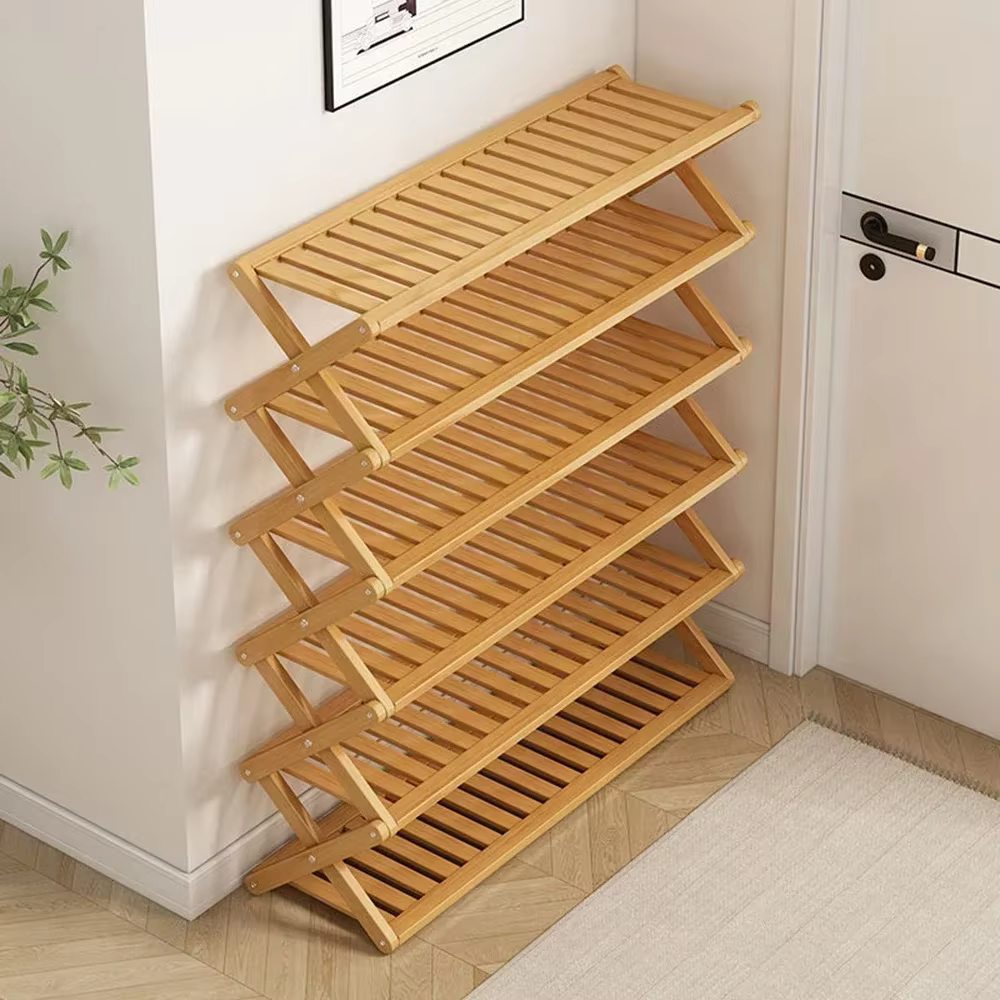 Étagère à chaussures pliante à 4 niveaux, Installation gratuite en bambou, gain de place, étagère de rangement pour chaussures, meubles de maison, armoire à chaussures