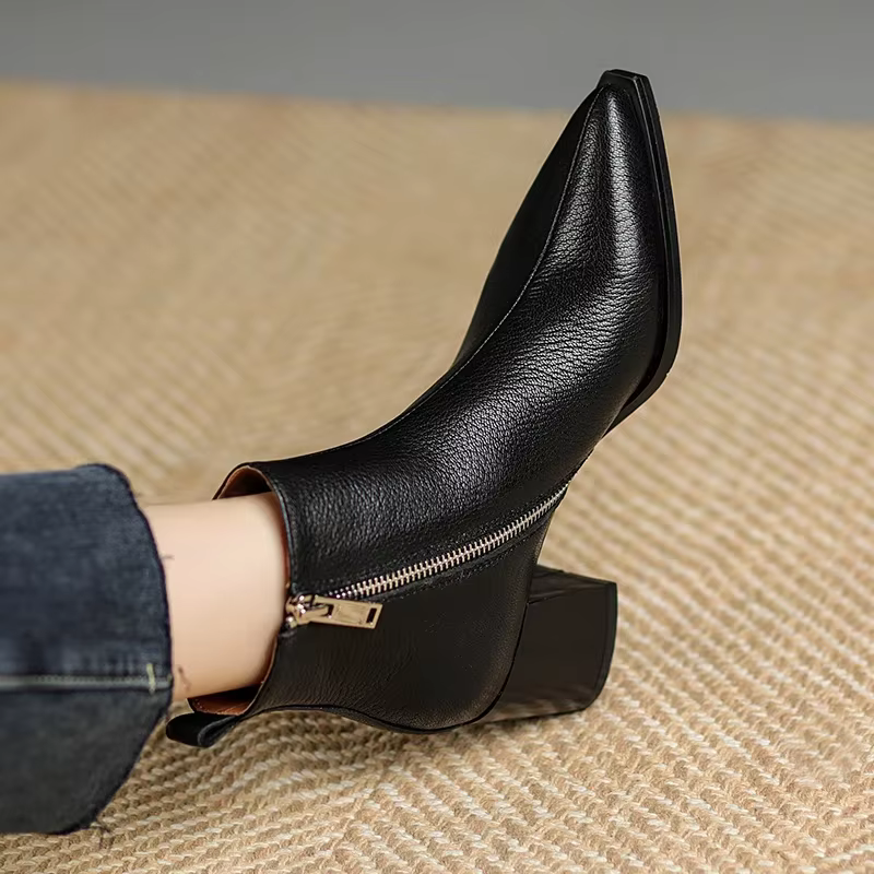 2025 nouveau automne hiver en cuir véritable femmes bottes mode bout pointu Chelsea bottes gros talons hauts femmes chaussures bottines