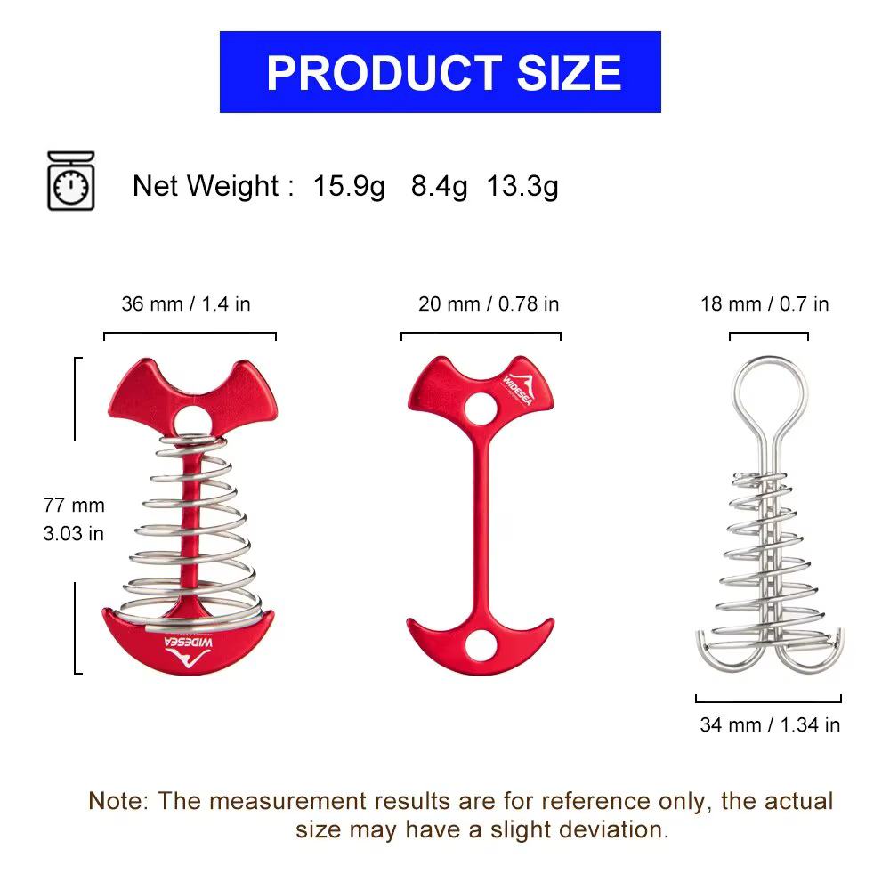 Widesea 4 pièces/ensemble Camping planche réglable en forme de spirale os de poisson pont mousqueton vent corde boucles tente piquets crochet conseil cheville