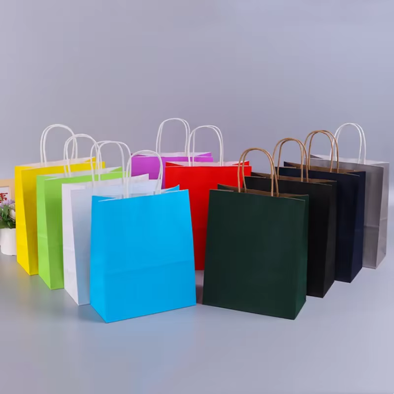 Mini petit sac en papier Kraft avec poignées, 30/50/100 pièces, sac cadeau de Festival, sacs de courses pour bonbons de haute qualité