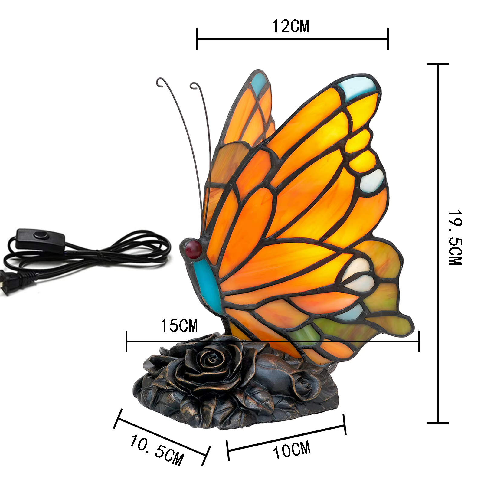 Lampe de table d'appoint en verre Tiffany style papillon orange, lampe de chevet, lampe de nuit, abat-jour fait main pour chambre à coucher, salon