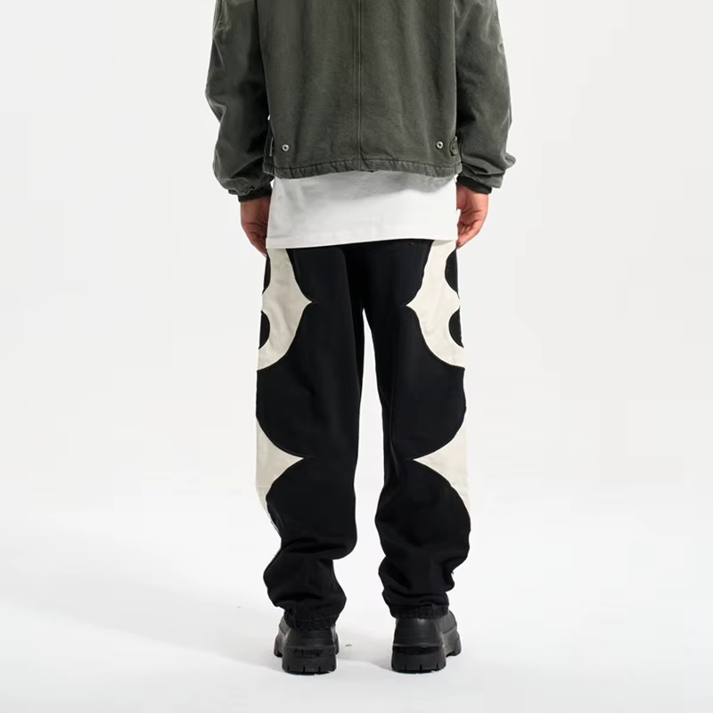Jean baggy empilé en cuir PU brodé Y2K Kanye 2026 pour homme, vêtements streetwear, pantalon en denim pour femme, pantalon homme