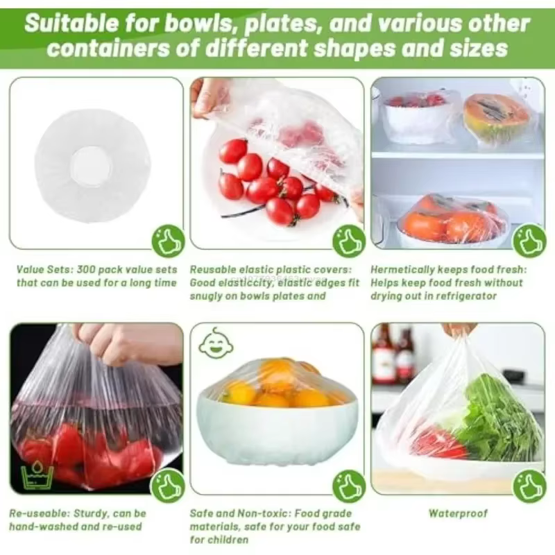 Sacs de couverture alimentaire en plastique, sac d'emballage Transparent de conservation de la fraîcheur de qualité alimentaire, enveloppe réutilisable, Film alimentaire coloré jetable de cuisine
