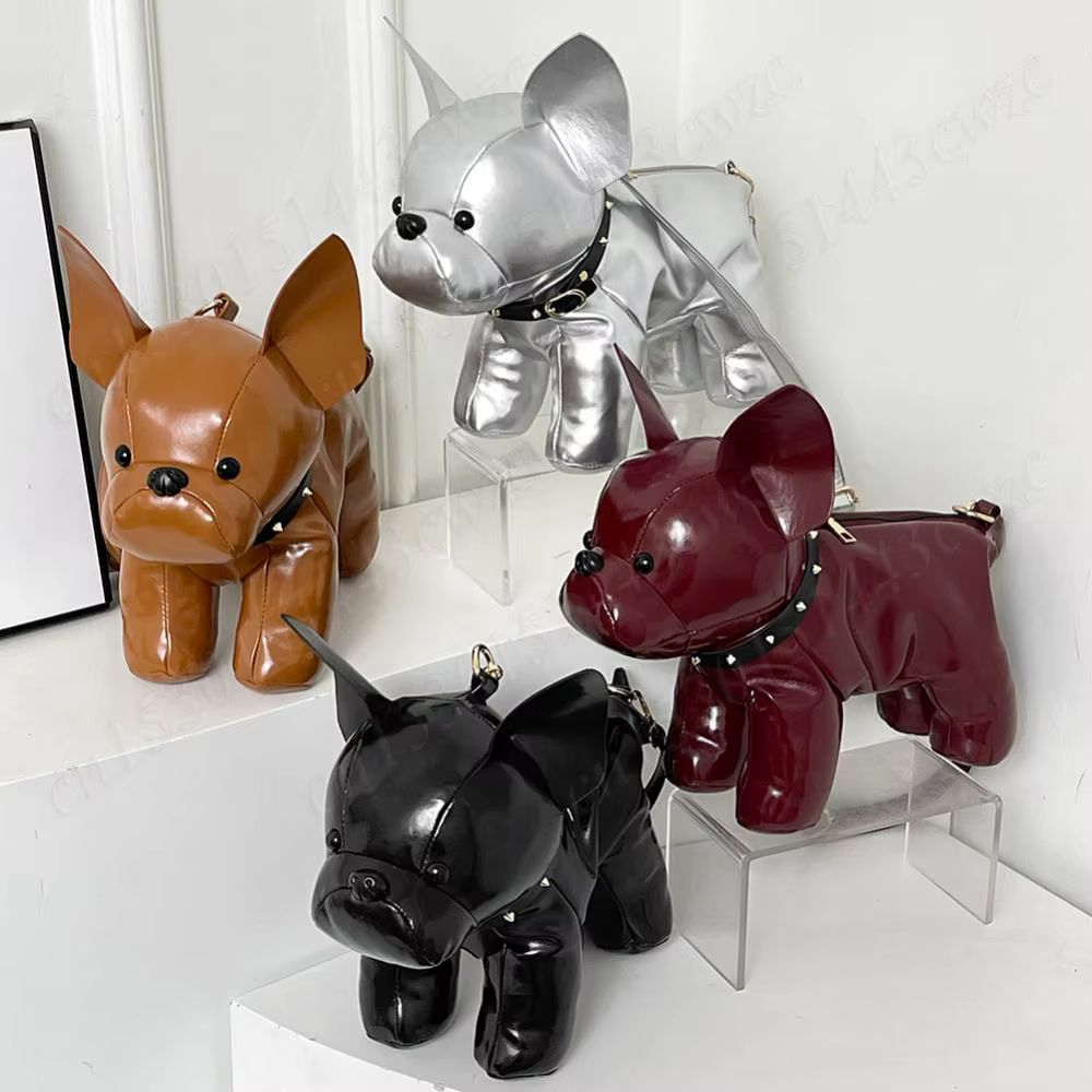 Sac messager en cuir PU pour hommes et femmes, sangle réglable, initié, forme de bouledogue, sac à bandoulière avec fermeture éclair, sac à main cartable