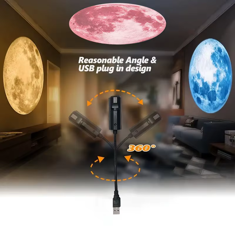 1 pièce + 3 pièces de lampe de projection de lune, lampe d'ambiance romantique pour la maison, lampe USB, veilleuse d'éclairage de chevet