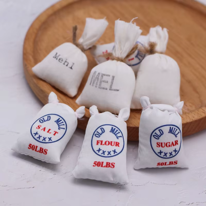 Mini sac à farine pour maison de poupée, 1 pièce, scène de nourriture et de jeu, décor de cuisine, sac d'assaisonnement de poche, bâton roulant, accessoires de plaque de cuisson