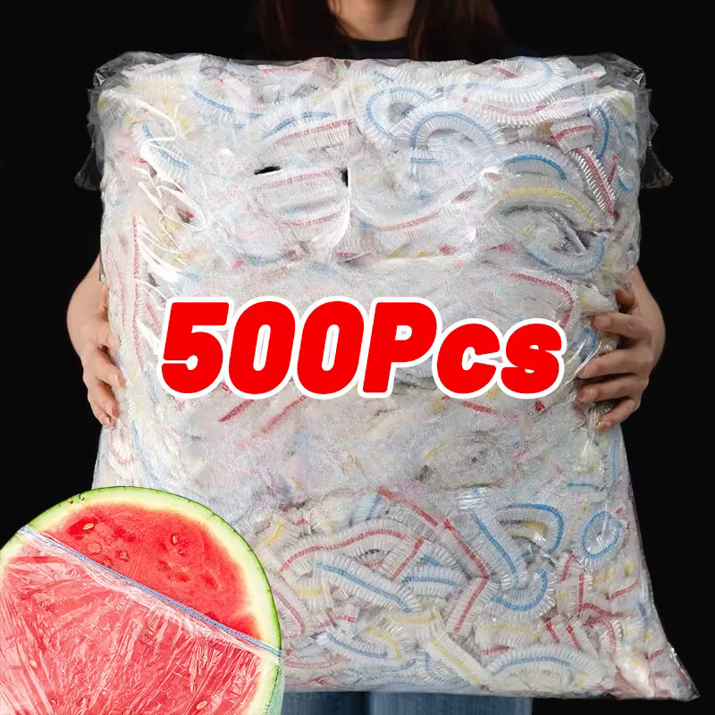 500 pièces de couvercles alimentaires jetables en plastique, sacs de conservation, film alimentaire élastique de cuisine, couvercles de maintien au frais, sacs d'emballage pour assiettes