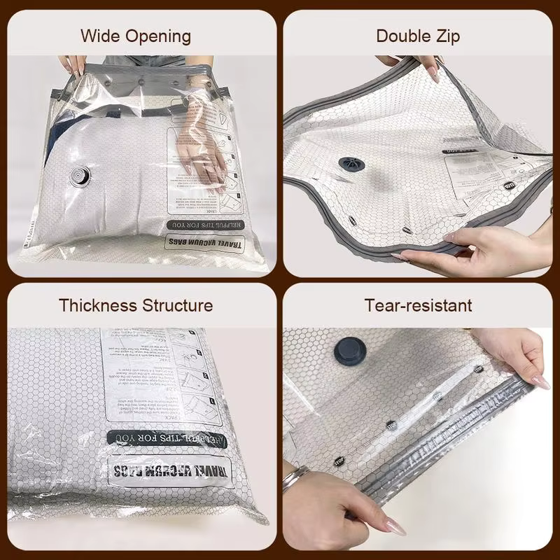 Sacs sous vide pour voyage avec pompe à air rechargeable, sacs de compression format cabine pour bagages et valises, gain de place