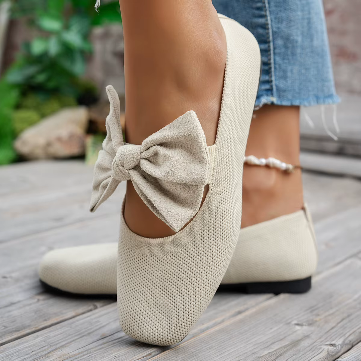 Chaussures plates en dentelle et maille pour femme 2026 – Nouveauté tendance à bout carré avec nœud