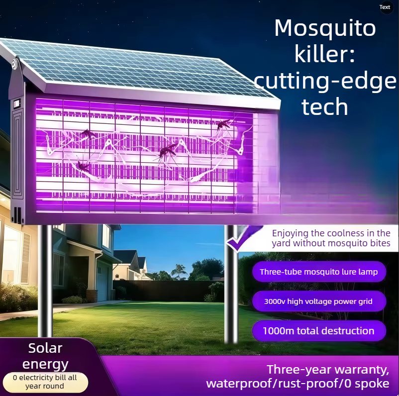 Lampe Solaire Professionnelle Anti-Moustiques d'Extérieur Haute Puissance Étanche Piège à Mouches pour Ferme Jardin Verger Patio Tue-Insectes