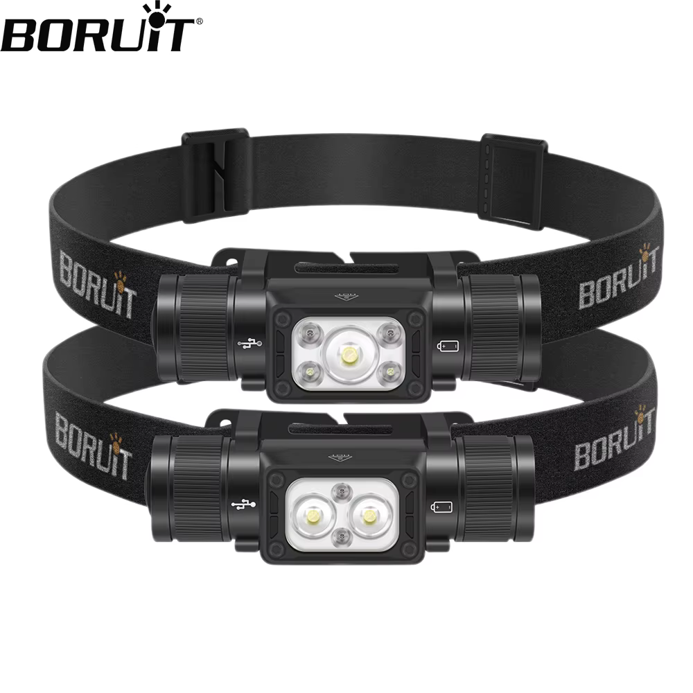 BORUiT HP330 3 * LED lampe frontale 1200LM puissant type-c rechargeable phare étanche Camping pêche tête torche lanterne