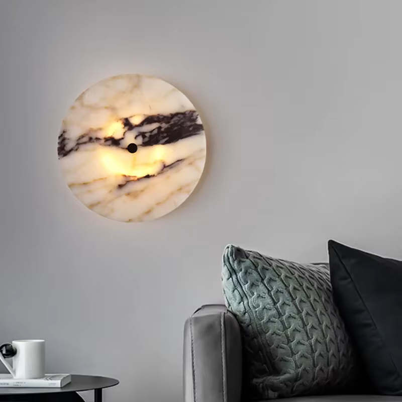 Applique murale ronde de luxe en pierre naturelle