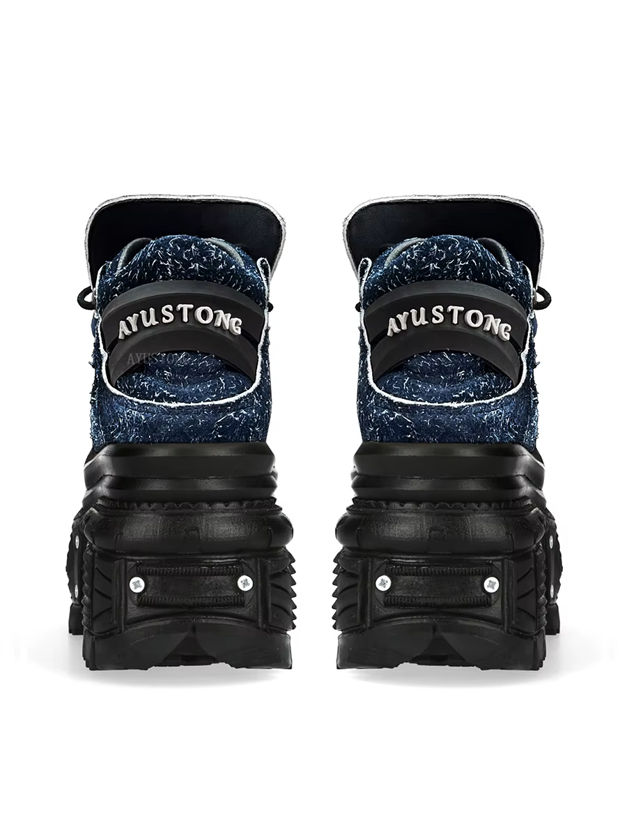 Chaussures à plateforme à talons super hauts pour hommes et femmes, décoration en métal Punk rock, design à lacets, chaussures à plateforme de style gothique