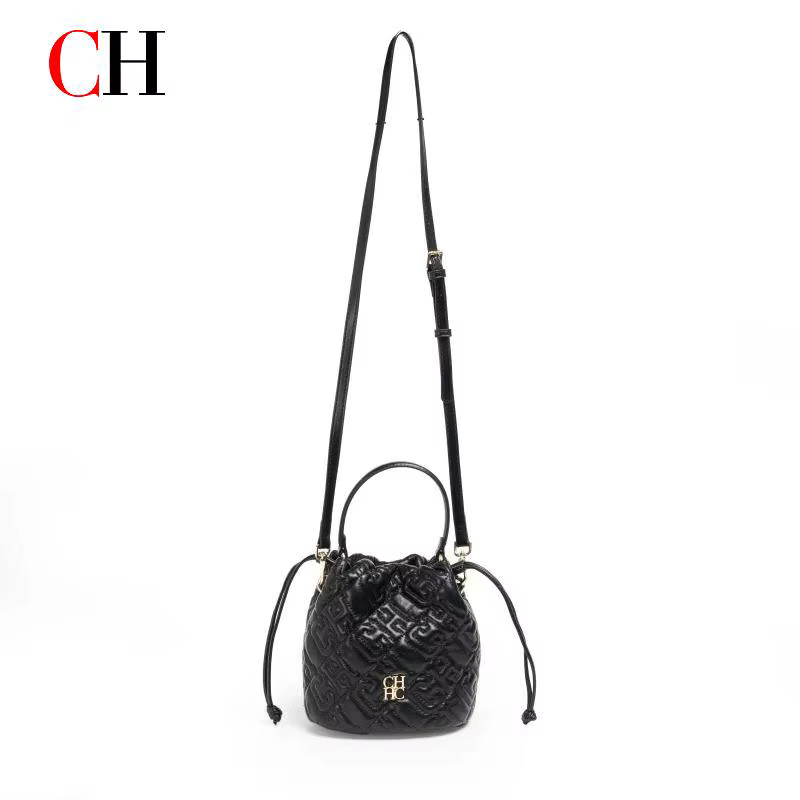 Sac seau pour femme CH en cuir PU à motif gaufré, avec cordon de serrage, bandoulière amovible et poignée supérieure