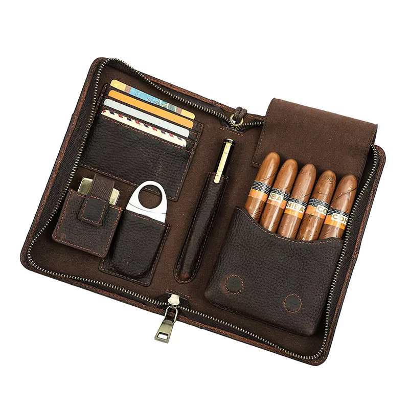 Sac à cigares Portable en cuir véritable, étui de rangement de cigares de voyage multifonction
