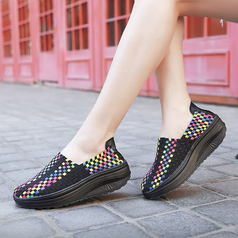 STleargSHEN-Baskets tissées à talons de 5cm pour femmes, chaussures de marche respirantes, faites à la main, été