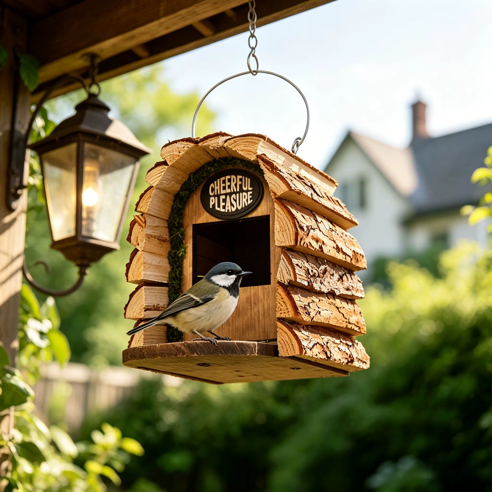 Nichoir en bois, Nid d'oiseaux suspendu naturel pour l'extérieur avec station d'alimentation