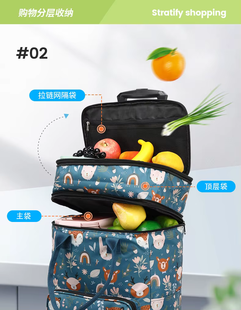 Sac de chariot de courses rétractable, chariot d'épicerie Portable pliable avec roulettes pour supermarché voyage Camping léger Durable