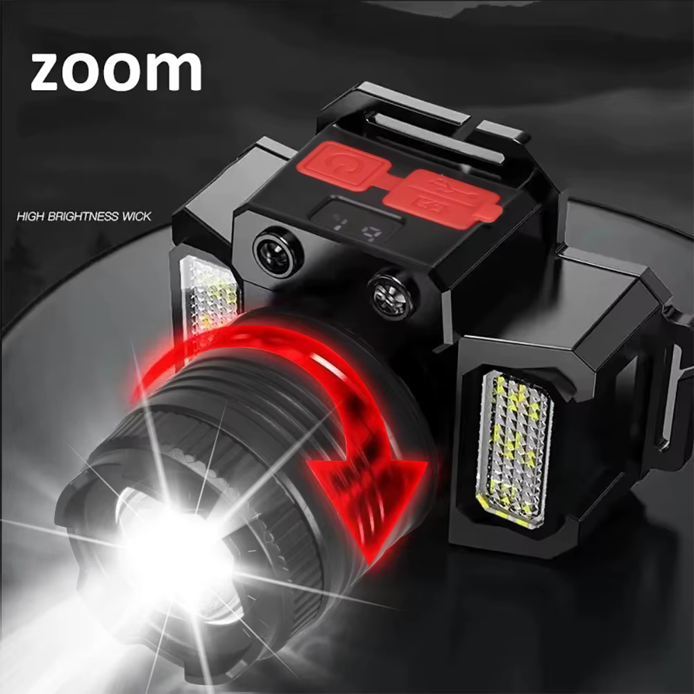 Lampe frontale LED rechargeable puissante avec zoom télescopique