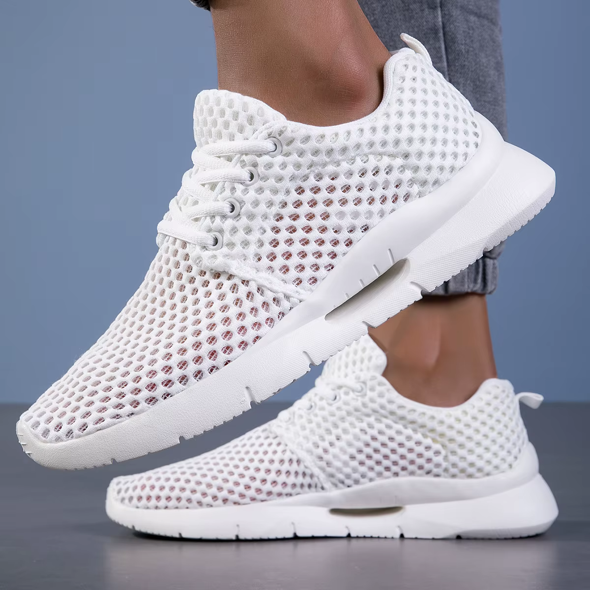 Nouvelles chaussures en maille blanche pour hommes respirant été léger randonnée